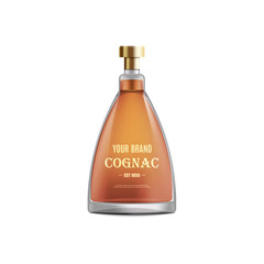 Cognac or brandy alcohol bottle realistic vector mockup illustration isolated.