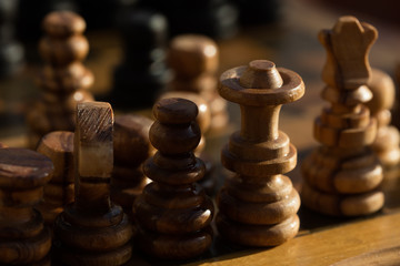 Wooden chessboard on table