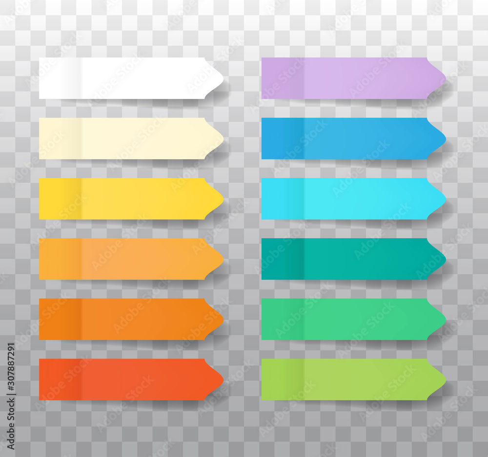 Aufkleber post note stickers mock up isolated on transparent background. set of realistic color paper bookmark