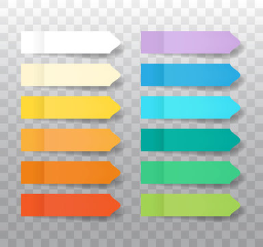 Post note stickers mock up isolated on transparent background. Set of realistic color paper bookmarks. Paper adhesive tape with shadow.	