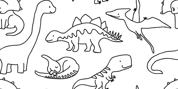 outline dino seamless pattern, dinosaurs texture