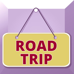 Conceptual hand writing showing Road Trip. Concept meaning long distance journey on the road traveled by automobile Memo reminder empty board attached background rectangle
