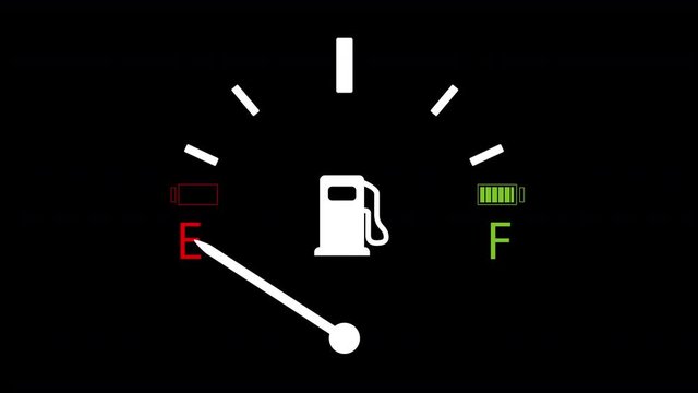 Fuel gauge with the needle moving from full to empty