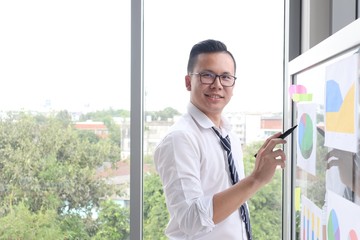 portrait of Asian man in front of a building