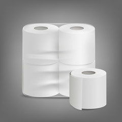 Toilet paper unlabeled packaging realistic vector mockup illustration isolated.