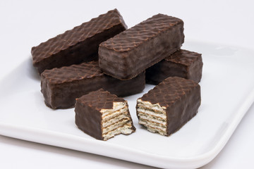 Chocolate Coated Wafers on a Plate