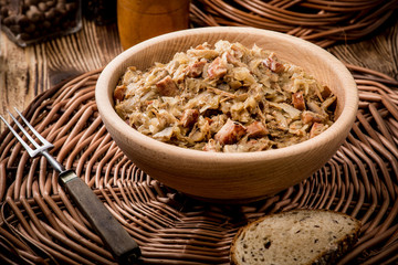 Bigos - stewed cabbage with meat,dried mushrooms and smoked sausage.