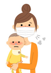 若い女性と赤ちゃん　風邪　インフルエンザ