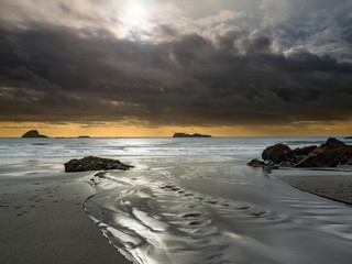 Fototapeta na wymiar Sunset in Trinidad State Beach, California, USA, tourist attraction 