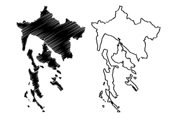 Naklejka premium Primorje-Gorski Kotar County (Counties of Croatia, Republic of Croatia) map vector illustration, scribble sketch Primorje Gorski Kotar (Krk, Cres, Losinj and Rab island) map