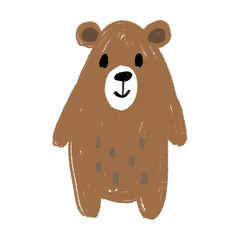 Children's pencil illustration of a cute brown cinnamon simple bear. Hand drawn isolated on a white background.