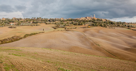 Fototapeta premium Pienza Cityscape and Farming Countryside Panoramic view