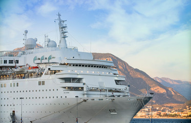 Beautiful white giant luxury cruise ship