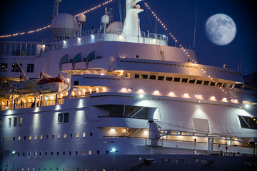 Beautiful white giant luxury cruise ship