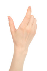 Fototapeta premium Woman hand with gesture like enlarging the picture on tablet PC screen