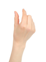 Woman hand with gesture like enlarging the picture on tablet PC screen