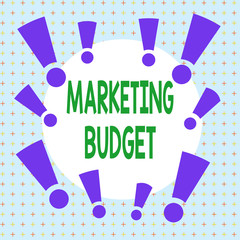 Text sign showing Marketing Budget. Business photo showcasing estimated amount of cost required to promote products Asymmetrical uneven shaped format pattern object outline multicolour design