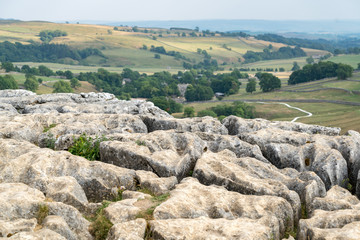 Fototapeta na wymiar View of the Limestone Pavement above Malham Cove in the Yorkshire Dales National Park