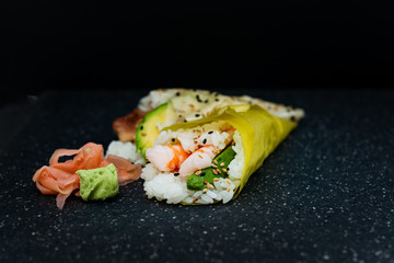 Japanese food Salmon and shrimp temaki sushi