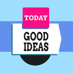 Text sign showing Good Ideas. Business photo text nice formulated thought or opinion Best possible course of action Blank banner rectangle square above semicircle down Geometrical background