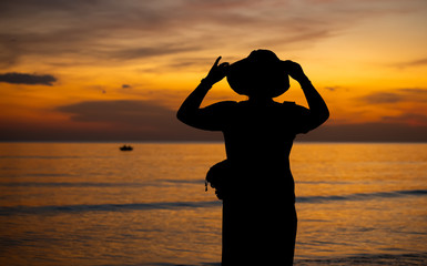 Silhouette of people traveller sunset time.