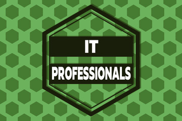 Handwriting text It Professionals. Conceptual photo any demonstrating associatedand expert with the computer world Hexagonal figures design. Modern geometric background honeycombed pattern