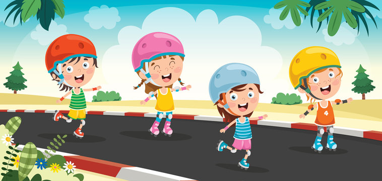Little Kids Riding Roller Skate