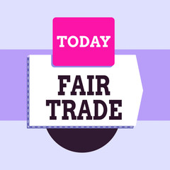 Text sign showing Fair Trade. Business photo text buying goods directly from producers in developing countries Blank banner rectangle square above semicircle down Geometrical background