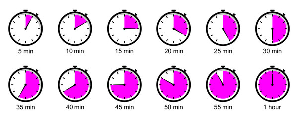 Timer concept. Stopwatch. Clock. Isolated on a white background. Time for preparing. Vector illustration on a white background.