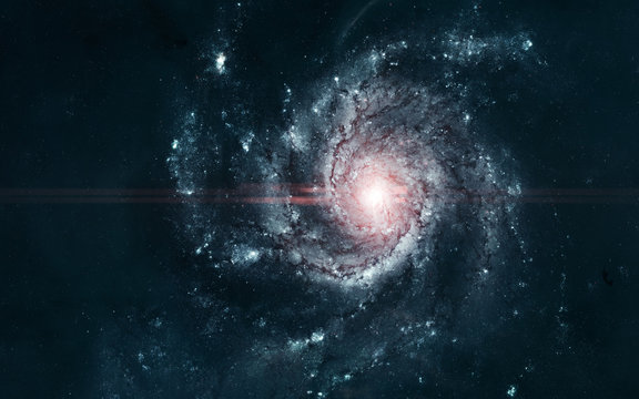 A beautiful spiral galaxy in red tones somewhere in deep space. Science fiction. Elements of this image furnished by NASA