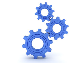 Three 3D different sized gears turning