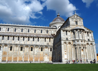 Fototapeta na wymiar View of the Pisa Cathedral (Duomo di Pisa) in Pisa, Italy. It is located in Miracoli Square (Piazza dei Miracoli).