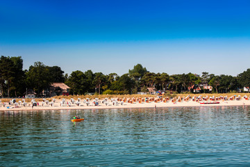 Beach with beach coats of Niendorf, Timmendorfer Strand, Luebeck Bay, Baltic Sea, Schleswig-Holstein, Germany