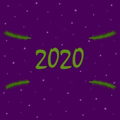 Purple background with 2020 inscription and snowflakes