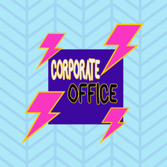 Conceptual hand writing showing Corporate Office. Concept meaning central location for planning and execution of a business Asymmetrical format pattern object outline multicolor design