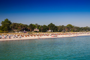 Beach with beach coats of Niendorf, Timmendorfer Strand, Luebeck Bay, Baltic Sea, Schleswig-Holstein, Germany