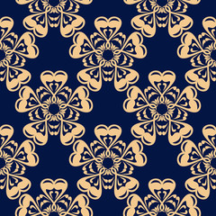 Floral seamless pattern. Golden flowers on dark blue background