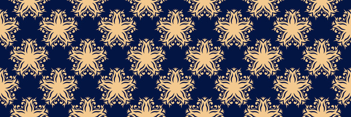 Golden blue floral seamless background