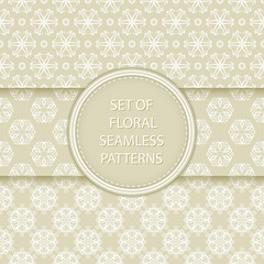 Floral seamless patterns compilation. White designs on olive green backgrounds