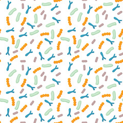 Probiotic bacteria seamless pattern. Vector.