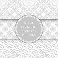 Compilation of seamless patterns. Oriental ethnic gray prints on white background