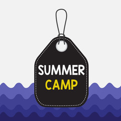 Text sign showing Summer Camp. Business photo showcasing supervised program for children conducted during the summer Empty tag blank space colorful background label rectangle attached string