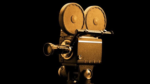 Movie Camera in Front of Black Backdrop.