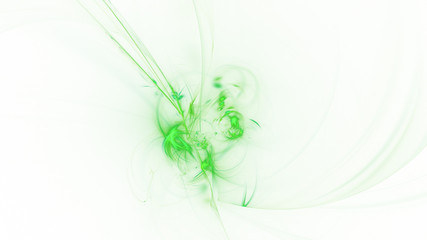 Abstract glowing green shapes. Fantasy light background. Digital fractal art. 3d rendering.