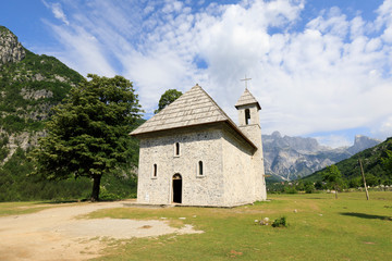 Fototapeta na wymiar Famous old church in Theth in the dinaric alps of albania