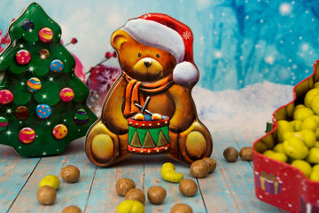 Obraz premium Christmas sweets, a jar full of bright colorful candies and candies