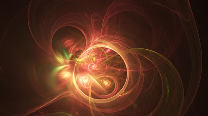 Abstract transparent gold and orange crystal shapes. Fantasy light background. Digital fractal art. 3d rendering.