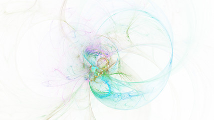 Abstract transparent turquoise and violet crystal shapes. Fantasy light background. Digital fractal art. 3d rendering.