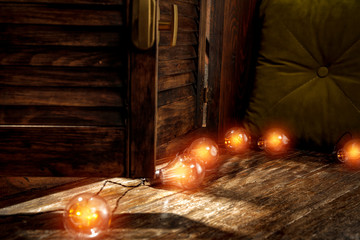 Wooden old winter window sill and free space for your decoration. 