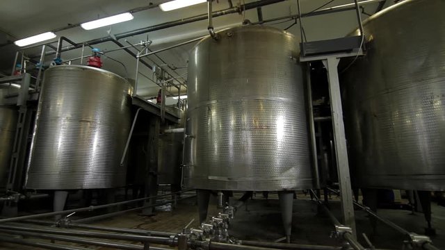 Modern equipment on ice cream factory. Cooling system in the interior of a modern factory, production line, dairy products.